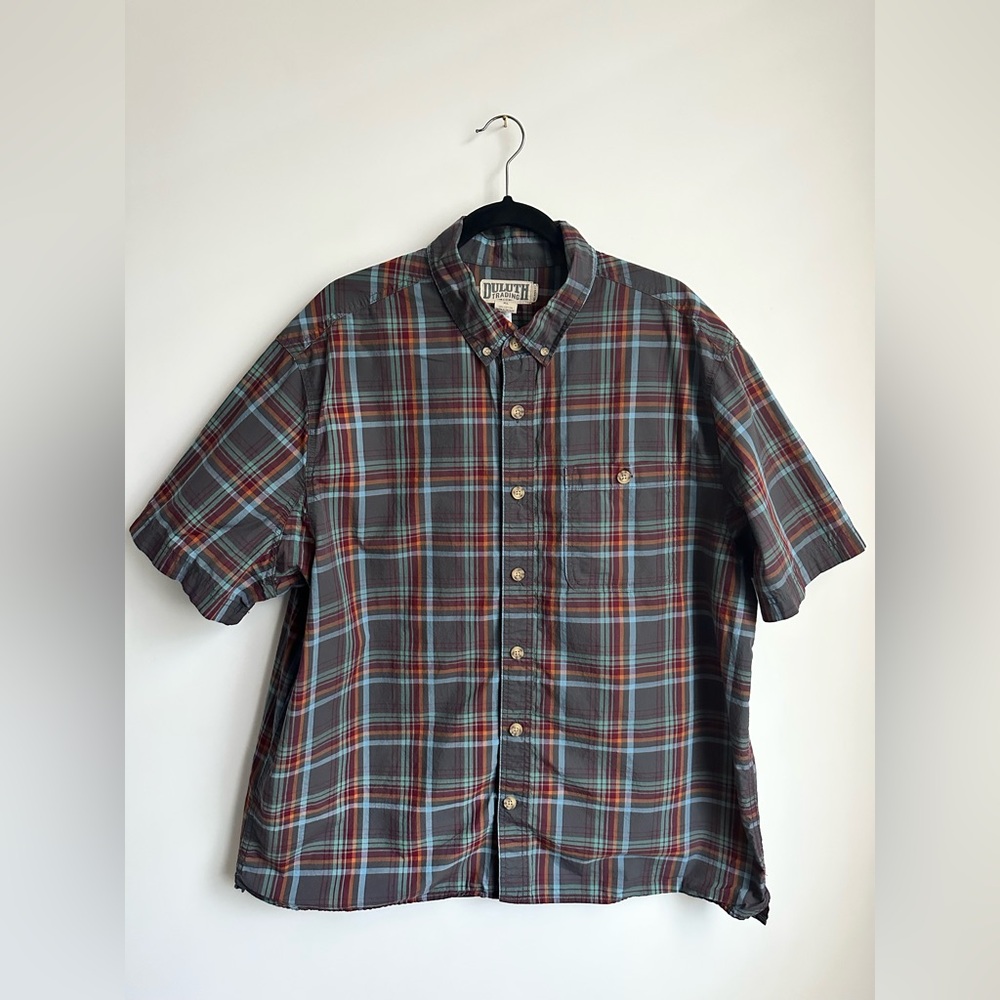 DULUTH BBQ Relaxed Fit Plaid Short Sleeve Button Down Dress Shirt Men’s XL